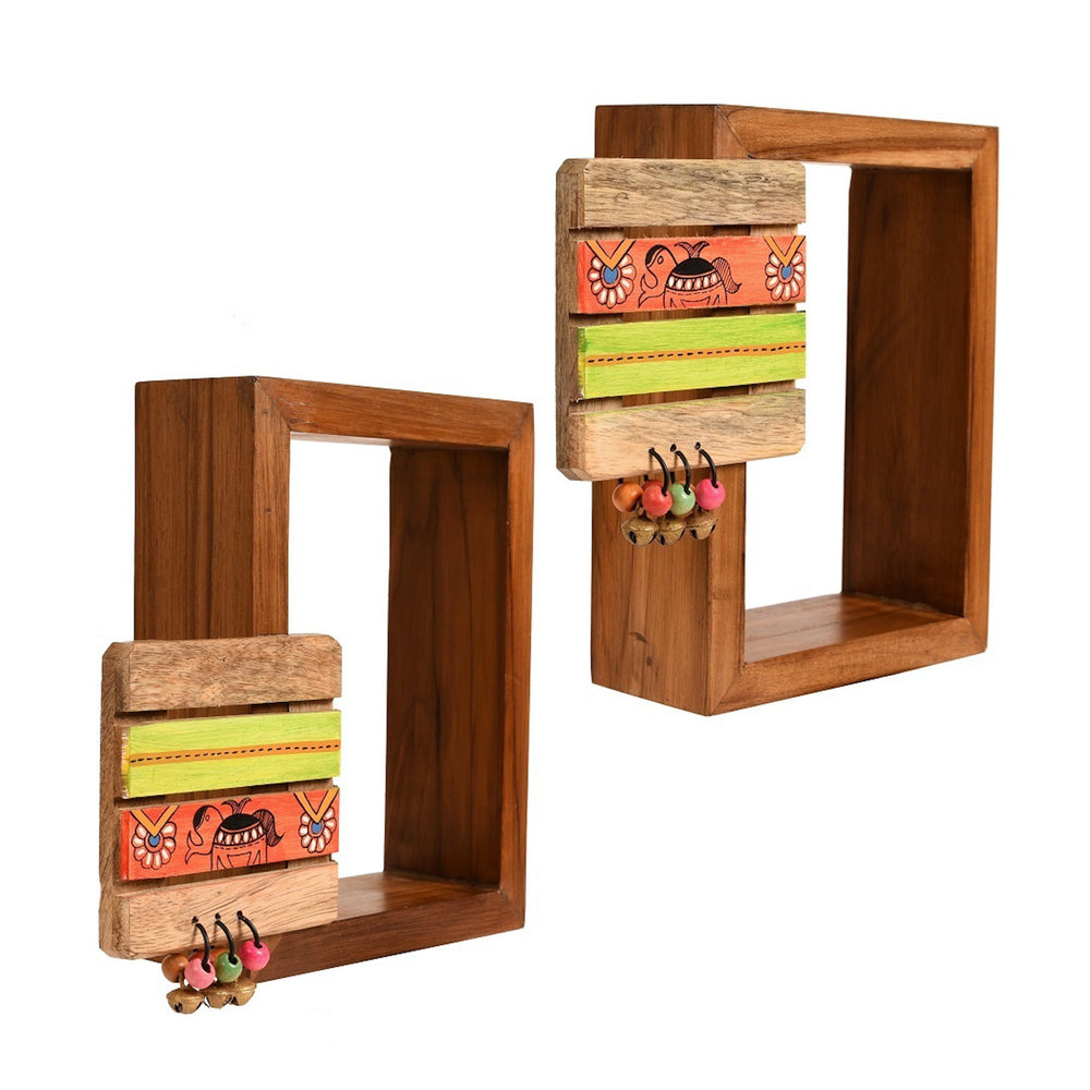 Wall Decor Square Coaster Handcrafted Wooden Shelves (Set of 2) (9x2.7x8)