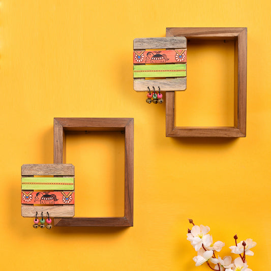 Wall Decor Square Coaster Handcrafted Wooden Shelves (Set of 2) (9x2.7x8)