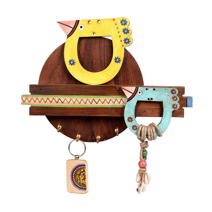 Key Holder Handcrafted Tribal Art Bird Theme 4 Keys (10x1.7x7.5)