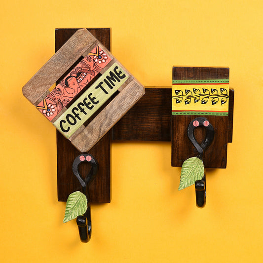 Key/Cup Holder Handcrafted Coffee Time 2 Keys (10x3x10)