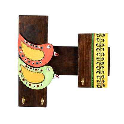 Key Holder Handcrafted Tribal Art Bird Theme 4 keys (8x2x8)