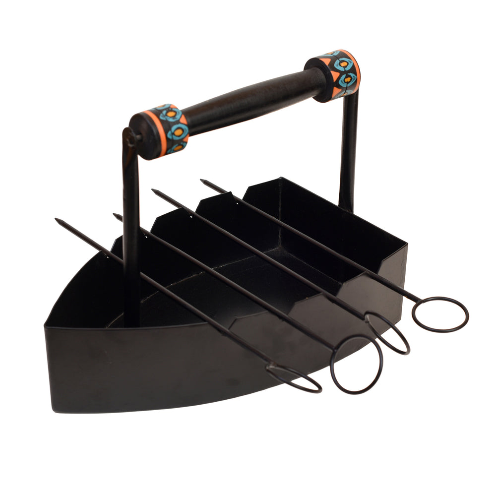 Stylish Steam Iron Bar-B-Que with Skewers on Cross Folding Metal Stand (12x12x24)