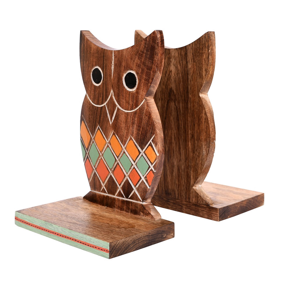 Bookend Handcrafted Wooden Owl (Set of 2) (6.5x4x9.2)