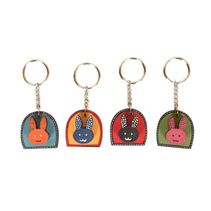 Colourful Rabbits Handcrafted Wooden Keychains (Set of 4)