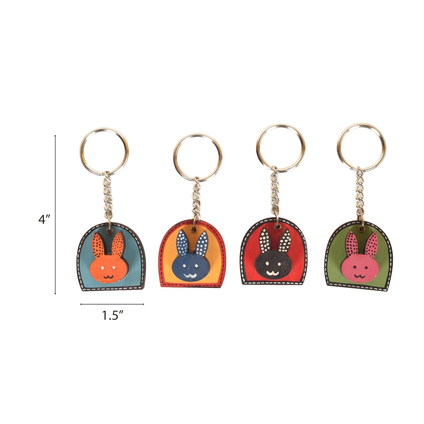 Colourful Rabbits Handcrafted Wooden Keychains (Set of 4)