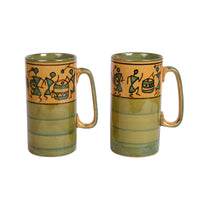 Mug Ceramic Yellow Warli (Set of 2) (5x3.75x3.1)