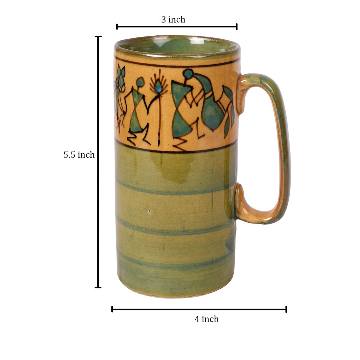 Mug Ceramic Yellow Warli (Set of 2) (5x3.75x3.1)
