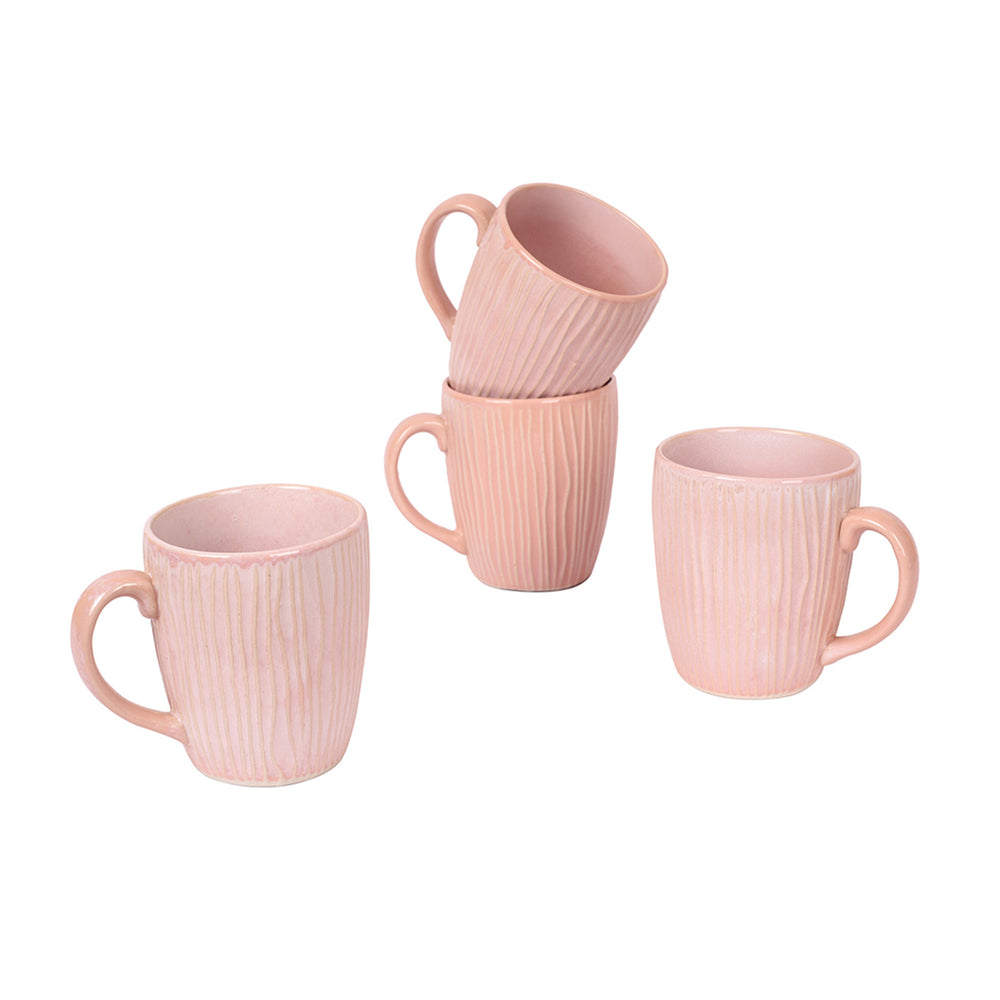 Crinkle Pink Coffee Mugs Set of 4