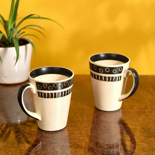 Mug Ceramic Black Polka (Set of 2) (4x3.2x4.1)