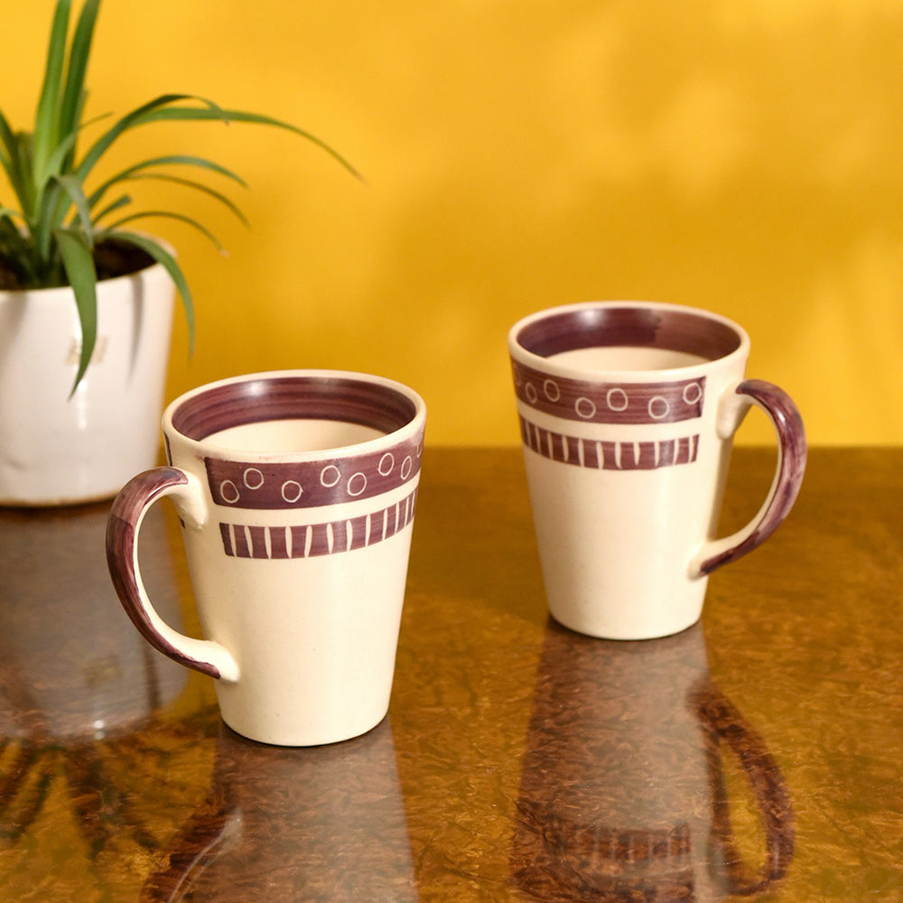 Mug Ceramic Magenta Polka (Set of 2) (4x3.2x4.1)