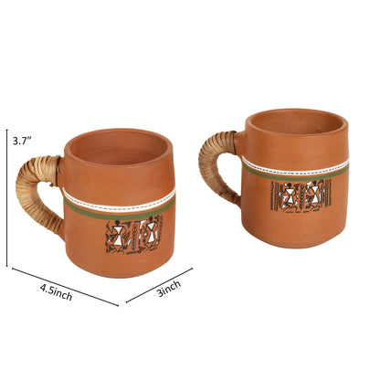 Knosh-2 Earthen Cups with Caned Handle (Set of 2) (4.5x3x3.6)