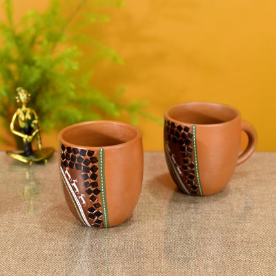 Knosh-6 Earthen Cups with Tribal Motifs (Set of 2)