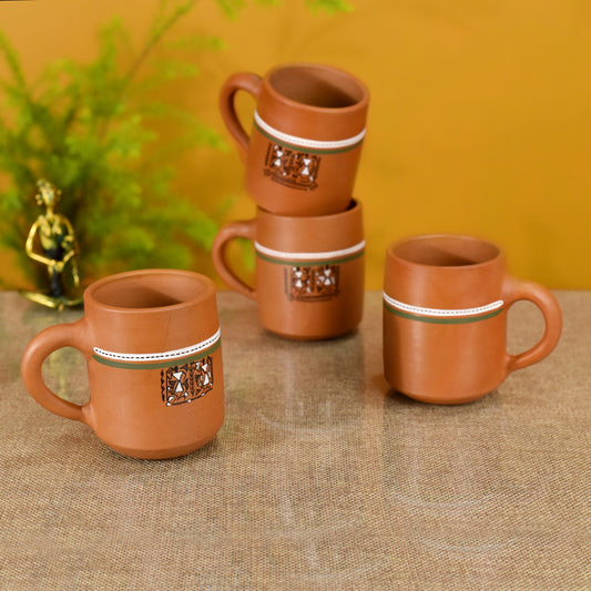 Knosh-A Earthen Cups with Tribal Motifs (Set of 4)