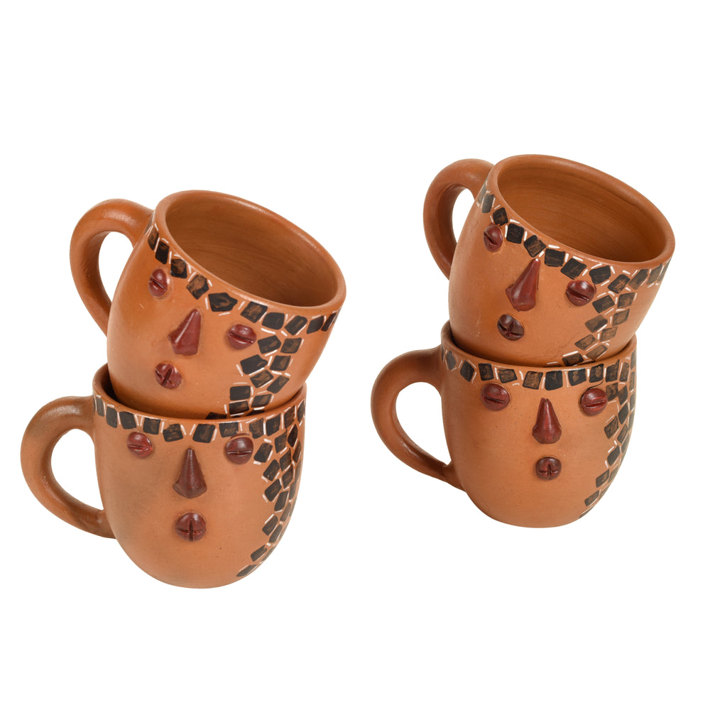 Knosh-B Earthen Cups with Tribal Motifs (Set of 4)