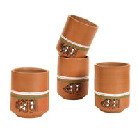 Knosh-C Earthen Mugs with Tribal Motifs (Set of 4)