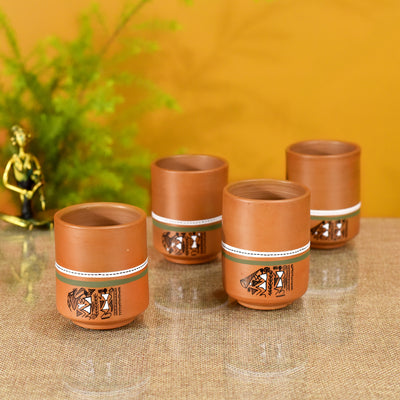 Knosh-C Earthen Mugs with Tribal Motifs (Set of 4)