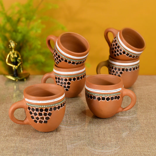 Knosh-L Earthen Cups with Tribal Motifs (Set of 6)