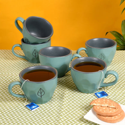 Ceramic Aqua Blue Cup Set of 6 (4.5 x 3.2 x 2.5 in)