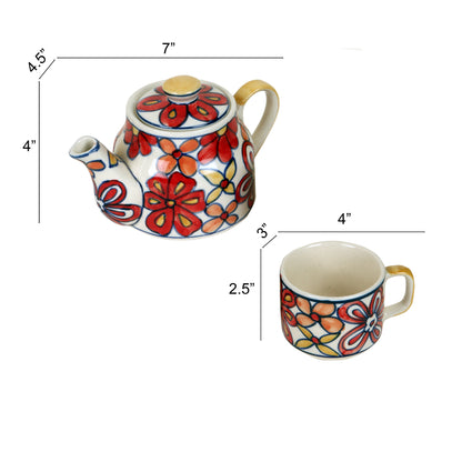 Crimson Flower Tea Kettle And Cups