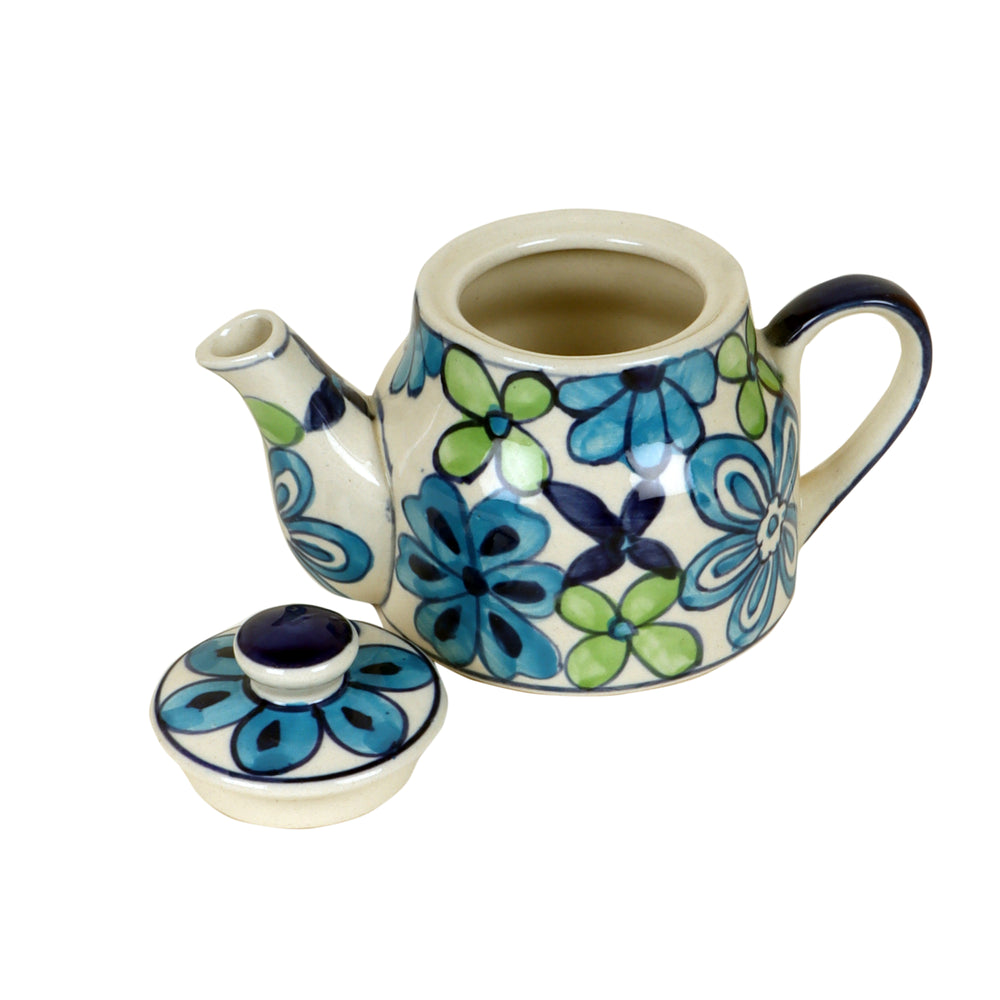 Electric Blue Flower Tea Kettle And Cups