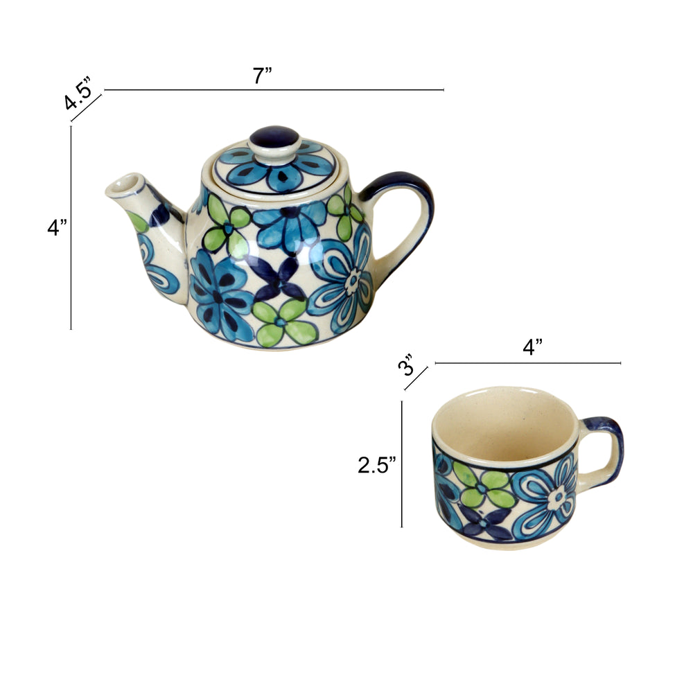 Electric Blue Flower Tea Kettle And Cups