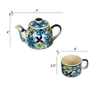 Electric Blue Flower Tea Kettle And Cups