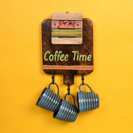 Cup Holder Handcrafted Wall Mounted & 3 Mugs