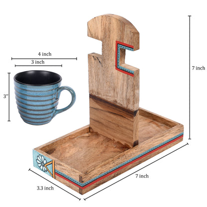 Cup Holder Handcrafted & 2 Mugs (Set of 3) (7x3.3x7)