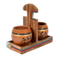 Cup Holder & 2 Earthen Kullad 