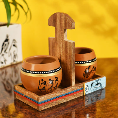 Cup Holder & 2 Earthen Kullad 