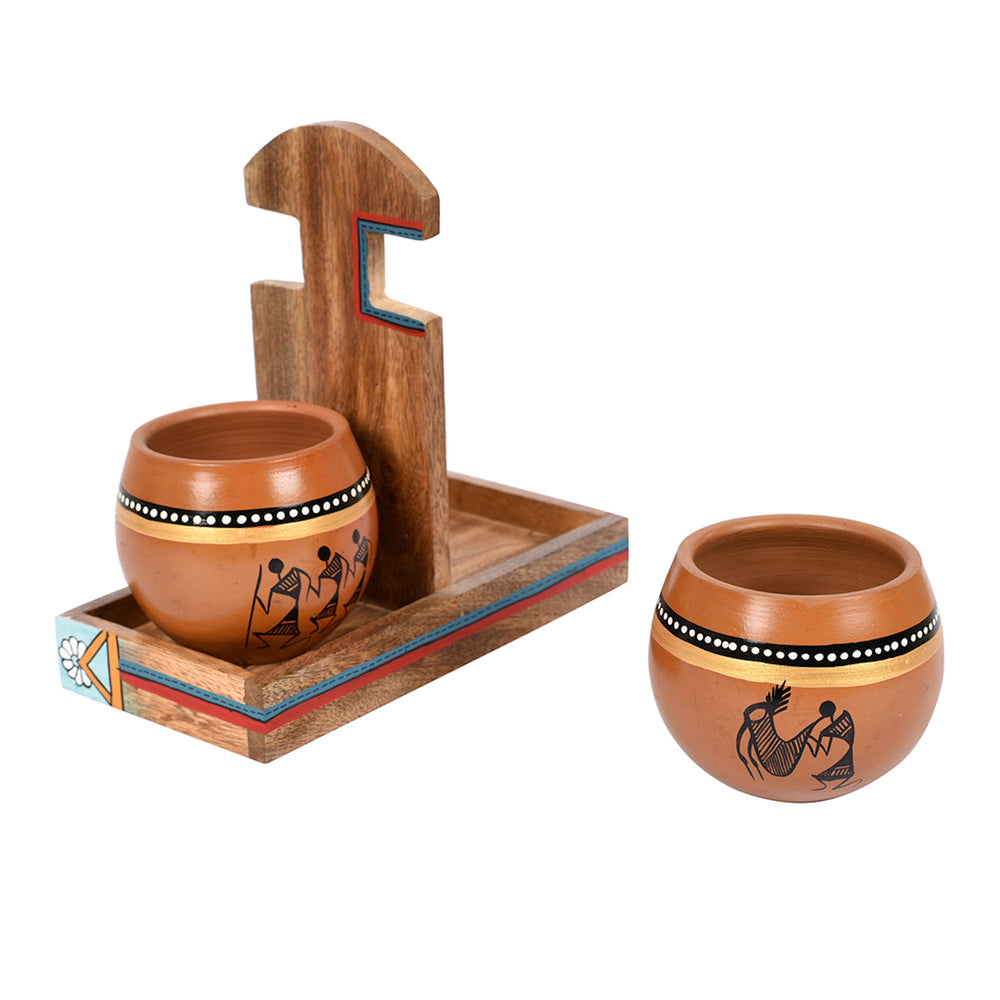 Cup Holder & 2 Earthen Kullad 