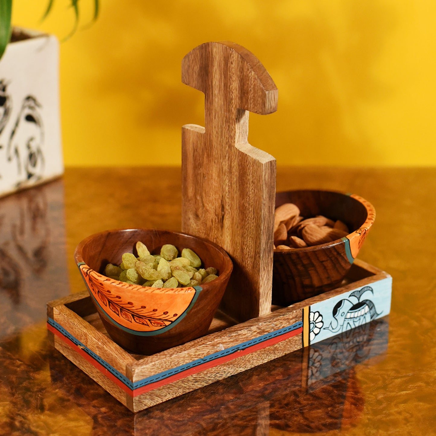 Bowl Holder & 2 Wooden Bowls (Set of 3) (9x4.4x6.4)