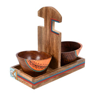 Bowl Holder & 2 Wooden Bowls (Set of 3) (9x4.4x6.4)