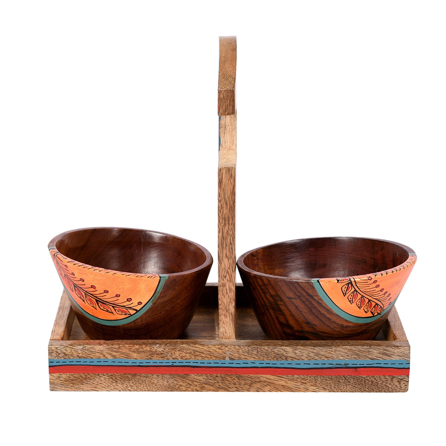 Bowl Holder & 2 Wooden Bowls (Set of 3) (9x4.4x6.4)