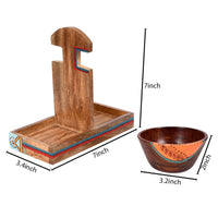 Bowl Holder & 2 Wooden Bowls (Set of 3) (9x4.4x6.4)