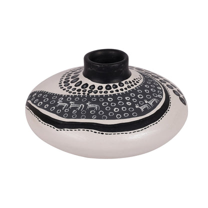 Vase Earthen Handcrafted White Warli 3.5x6.5(HxD)