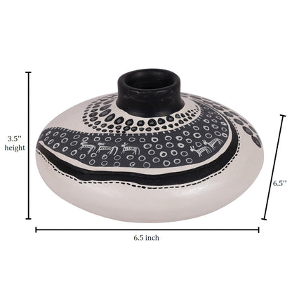 Vase Earthen Handcrafted White Warli 3.5x6.5(HxD)