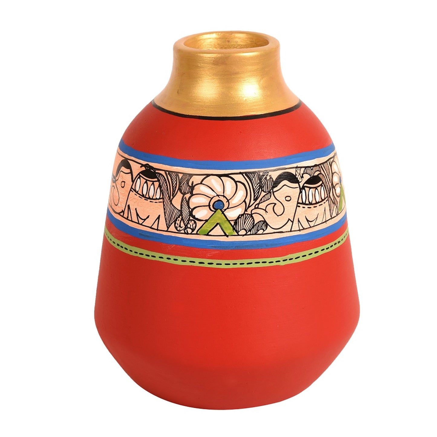 Vase Earthen Handcrafted Red Madhubani 6.5x5.5(HxD)