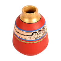 Vase Earthen Handcrafted Red Madhubani 6.5x5.5(HxD)