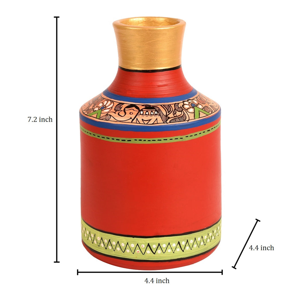 Vase Earthen Handcrafted Red Madhubani 7.2x4.5(HxD)