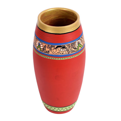 Vase Earthen Handcrafted Red Madhubani 9x4(HxD)
