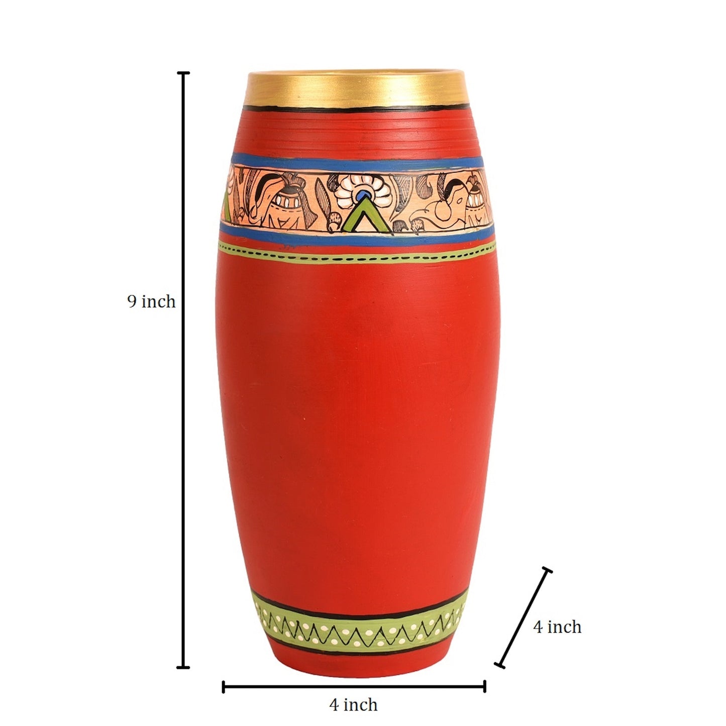 Vase Earthen Handcrafted Red Madhubani 9x4(HxD)