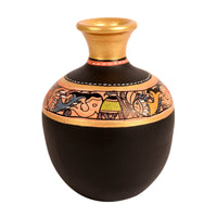 Vase Earthen Handcrafted Black Madhubani 6x4(HxD)