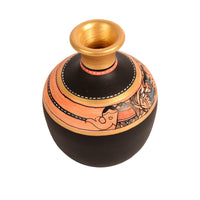 Vase Earthen Handcrafted Black Madhubani 6x4(HxD)