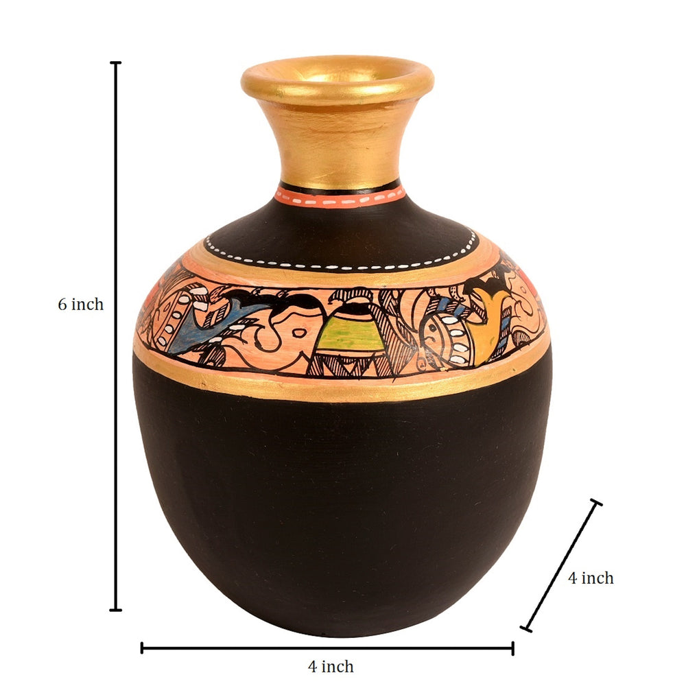 Vase Earthen Handcrafted Black Madhubani 6x4(HxD)