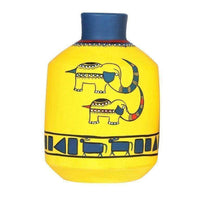 Happy Elephants Madhubani Yellow Vase (4.2x4.2x6.7)