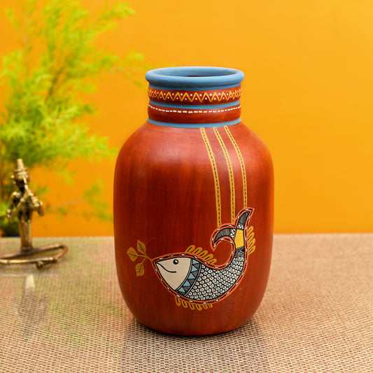 Happy Fish Rustic Red Vase (5x5x8)