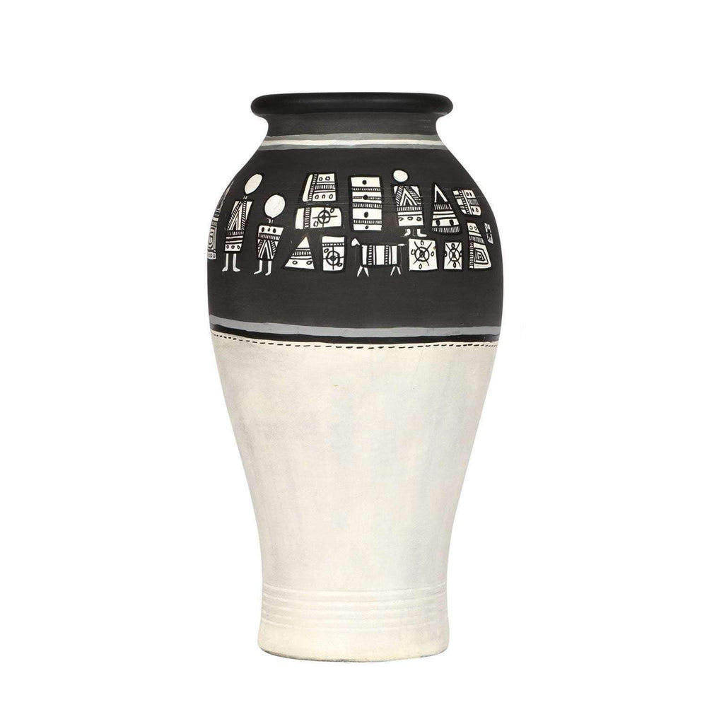 Vase Earthen Handcrafted Black & White Warli 4.6x9(HxD)