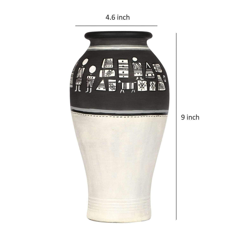 Vase Earthen Handcrafted Black & White Warli 4.6x9(HxD)