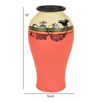 Carrot Red Earthen Vase with Madhubani Tattoo Art